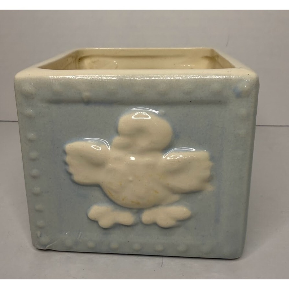 Vintage Haeger USA Easter Nursery Blue Planter Duck Rabbit Letters A & B #269